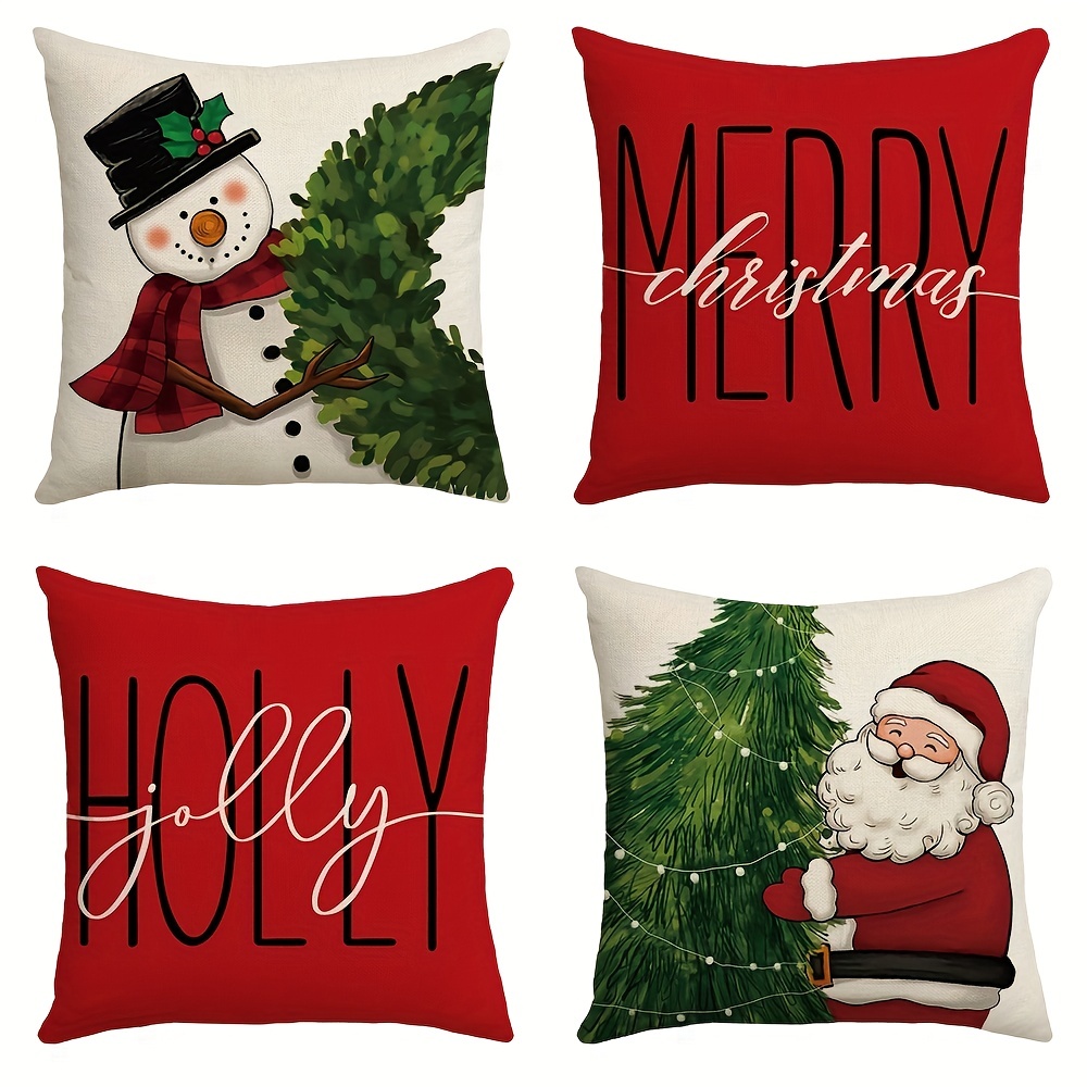 Red Christmas Pillow Pillowcase Home Office Sofa Cushions Square Decor Pillows  Cushion Covers Festival Decoration Seat