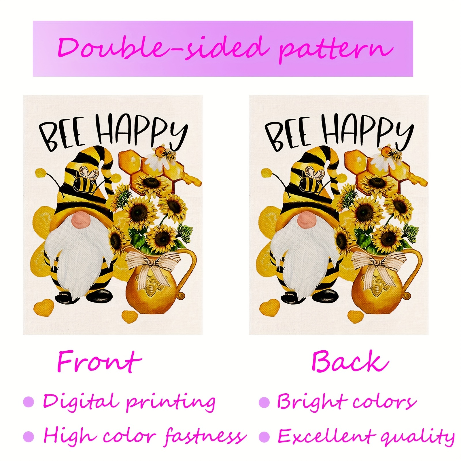 1pc Bandiera Giardino Bee Happy Bandiere Benvenuto Gnome - Temu Italy