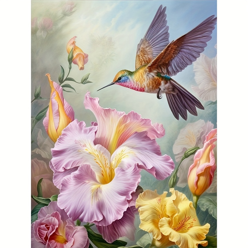 5d Diamond Painting Set Flowers Hummingbird Pattern Diy - Temu