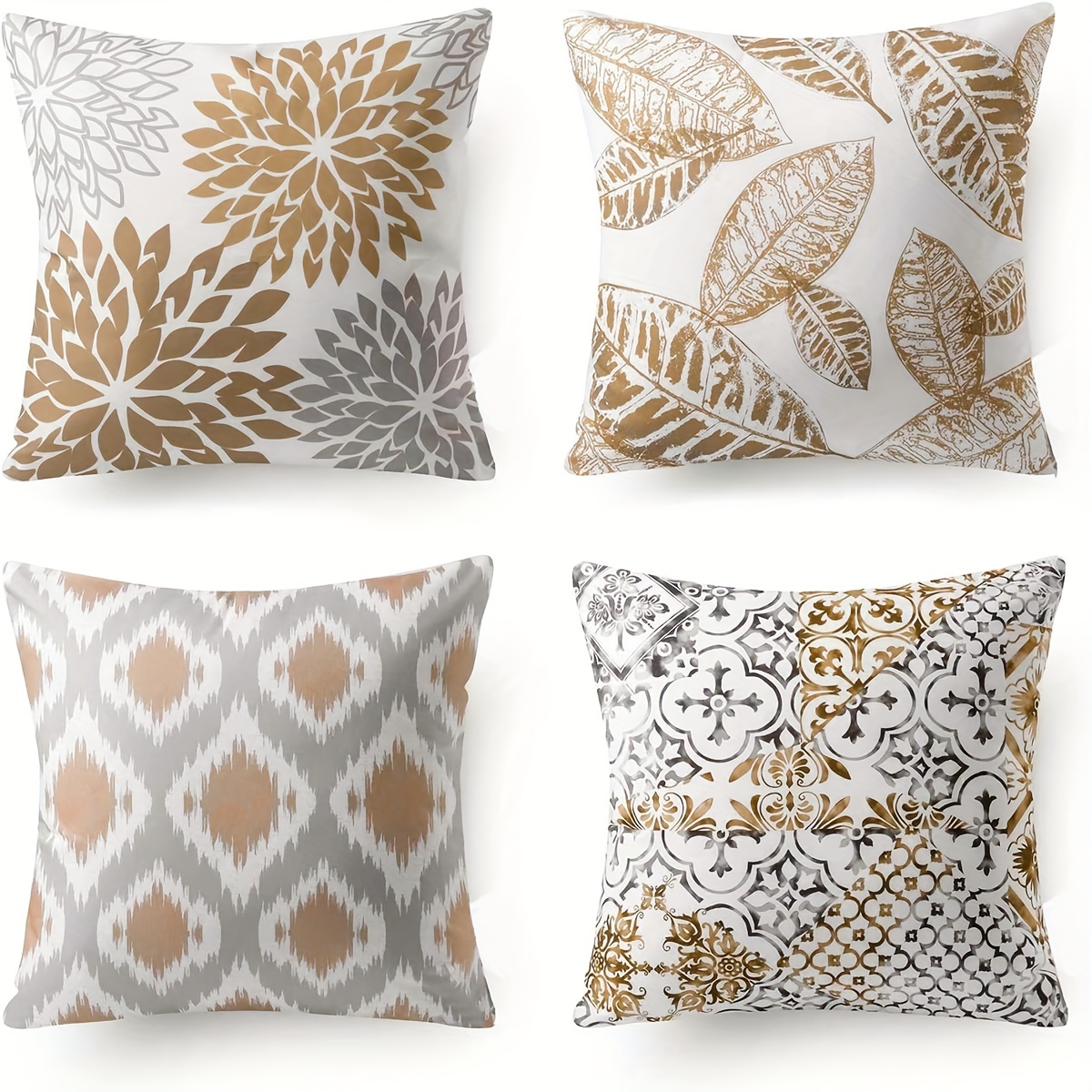 

4pcs, Floral Geometric Pattern Polyester Cushion Cover, Pillow Cover, Room Decor, Bedroom Decor, Sofa Decor, Collectible Buildings Accessories (cushion Is Not Included)