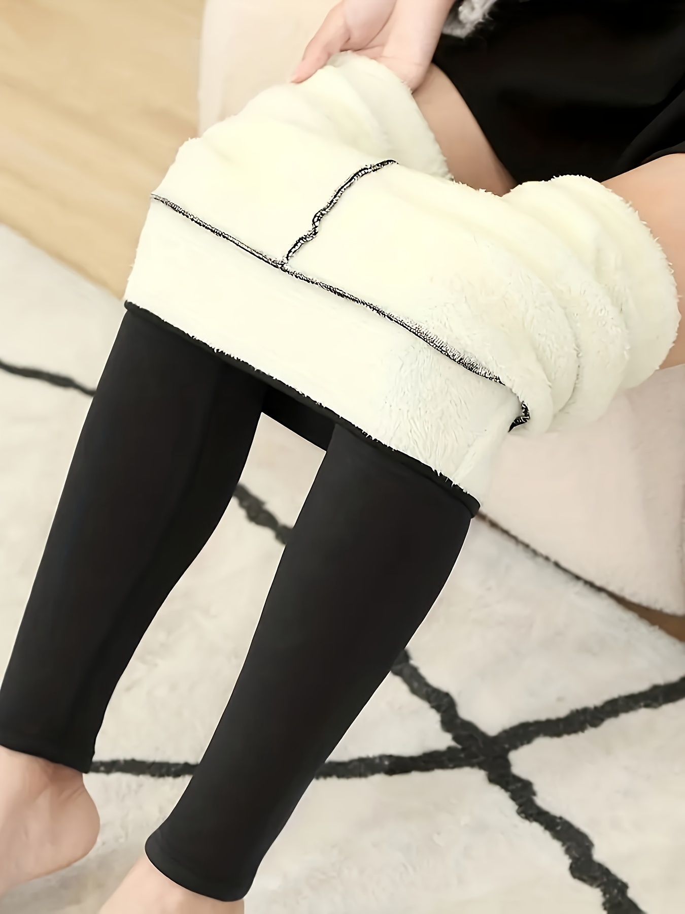 Women's Fleece Warm Leggings Winter High Stretch Solid Color
