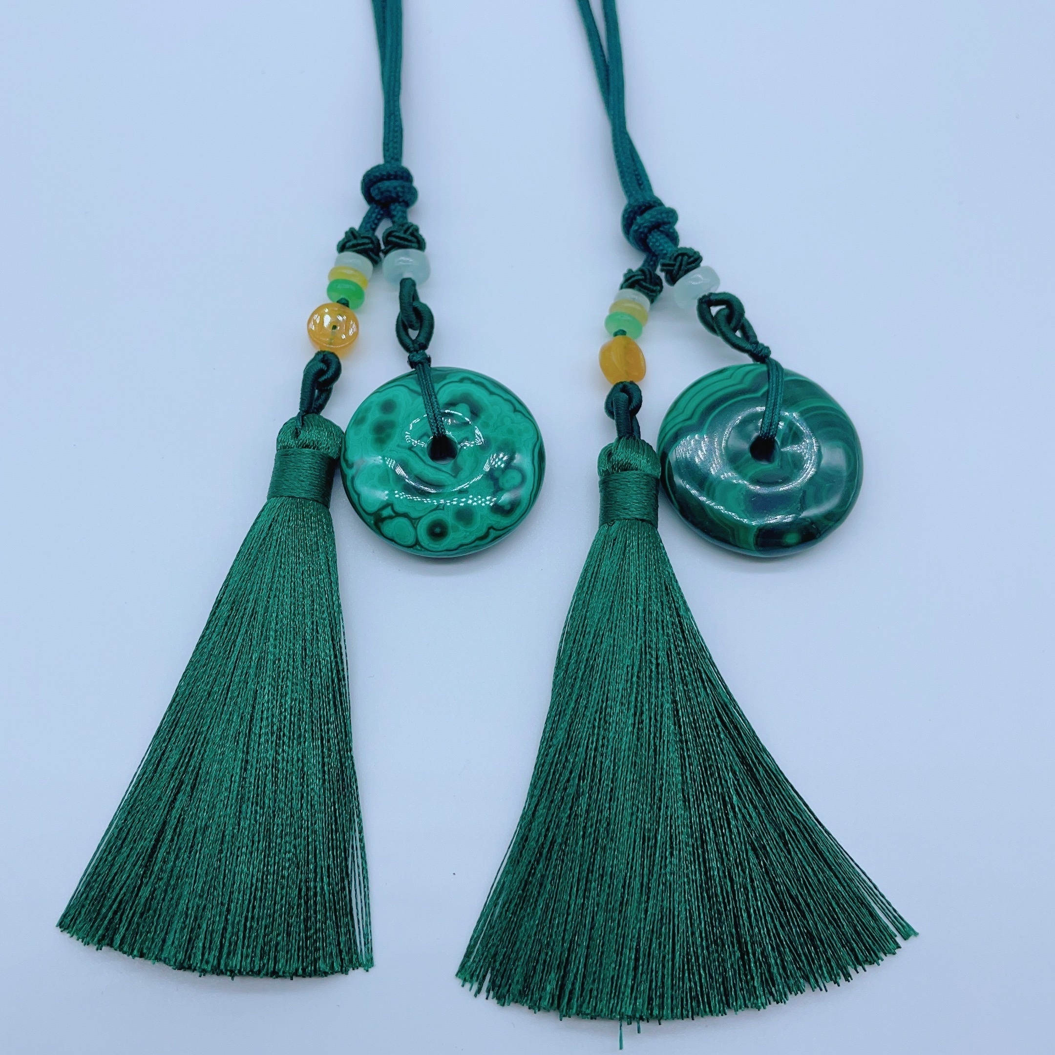 Natural Malachite Pendants with Tassels