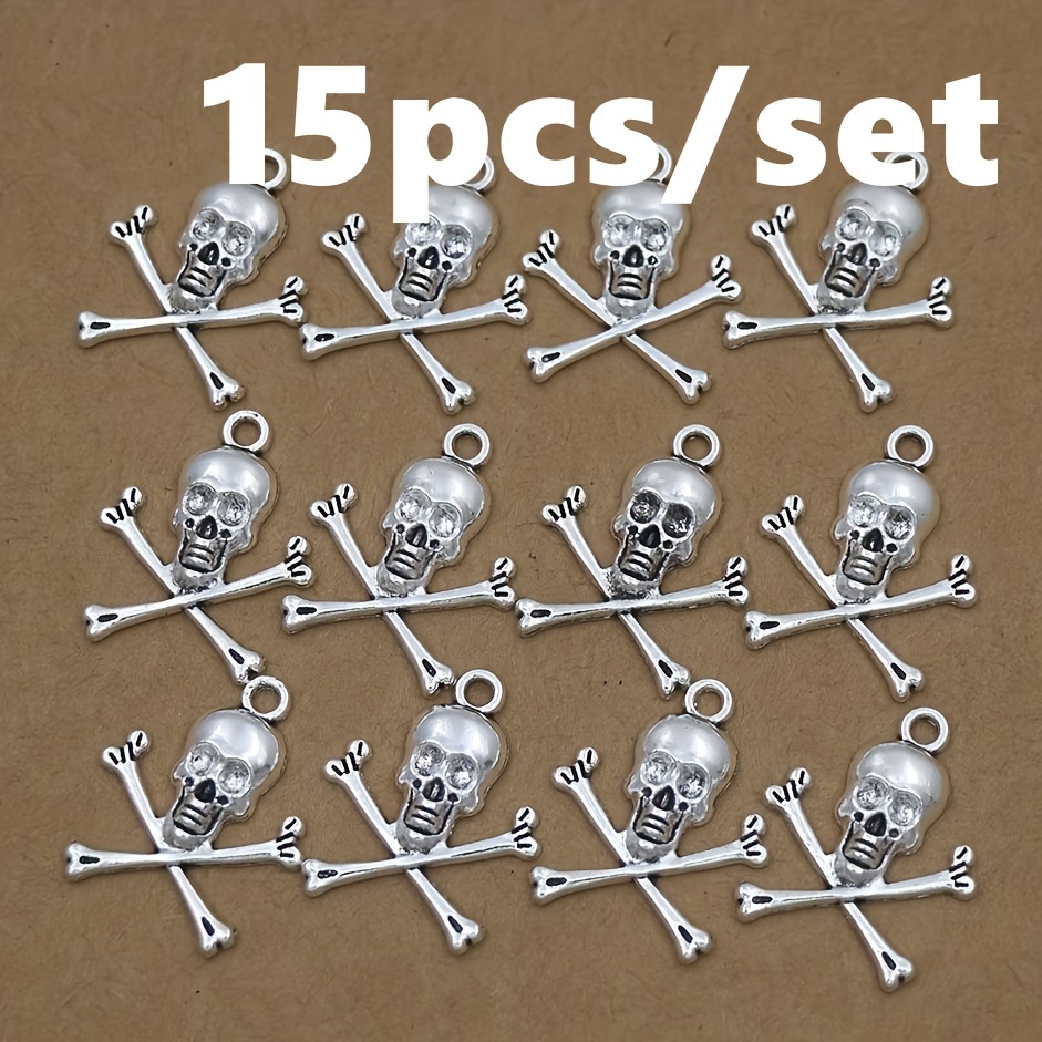 15pcs 23.6x19.5mm Pendant Antique Silvery Tibetan Style Skeleton Charms Vintage Halloween Pendants For Jewelry Making Diy Bracelet Necklace