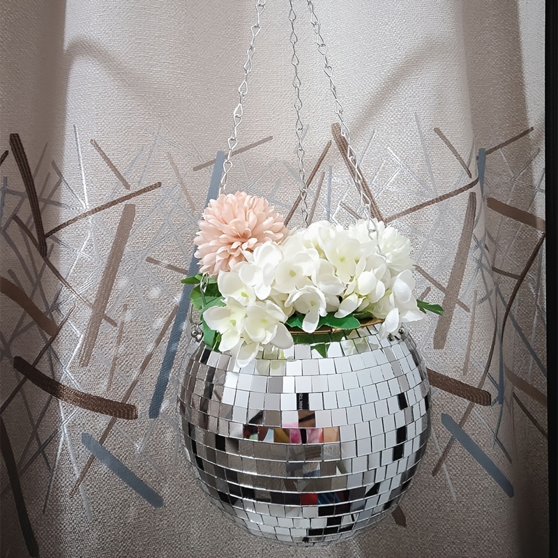 Mirror Disco Ball Planter, Hanging Planter Basket Flower Pot Plant Hanger  with Chain and Macrame Rope, Boho Hanging Planter for Indoor Outdoor  Plants, Boho Disco Ball Decor Home Decor 