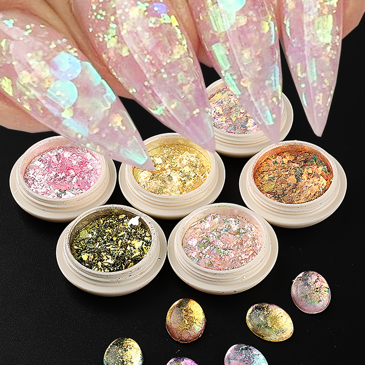 Crystal Fire Flakes Nails Art Glitter Iridescent Aurora Gold Leaf