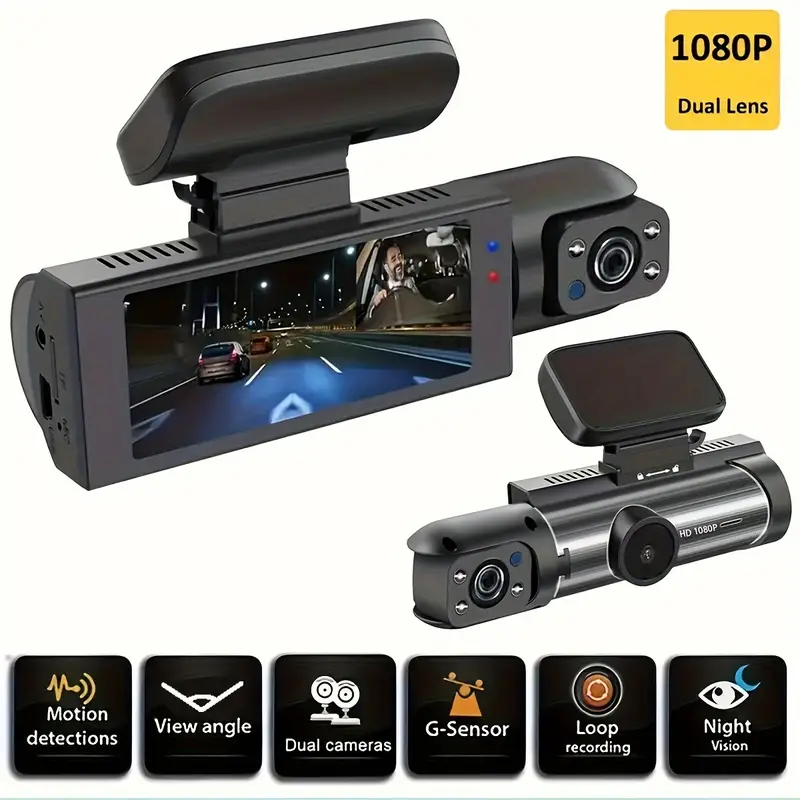 1080P Dual Camera,Dash Cam For Cars,Front And Inside,car Camera With IR  Night Vision,Loop Recording,wide Angle Car DVR Camera With 3.16 Inch IPS  Scree