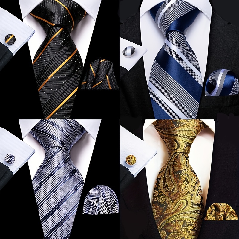 

Men's Classic Fashion Striped Necktie & Cufflink & Handkerchief Sets For Business Party, Ideal Choice For Gifts