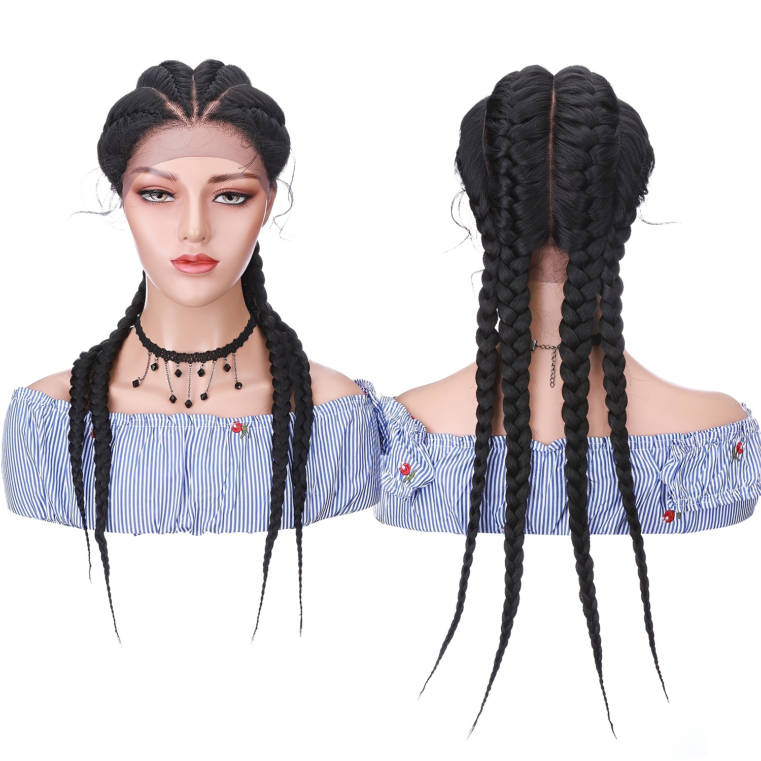 100% Hand Braided Cornrow Style Double Dutch Lace Wig