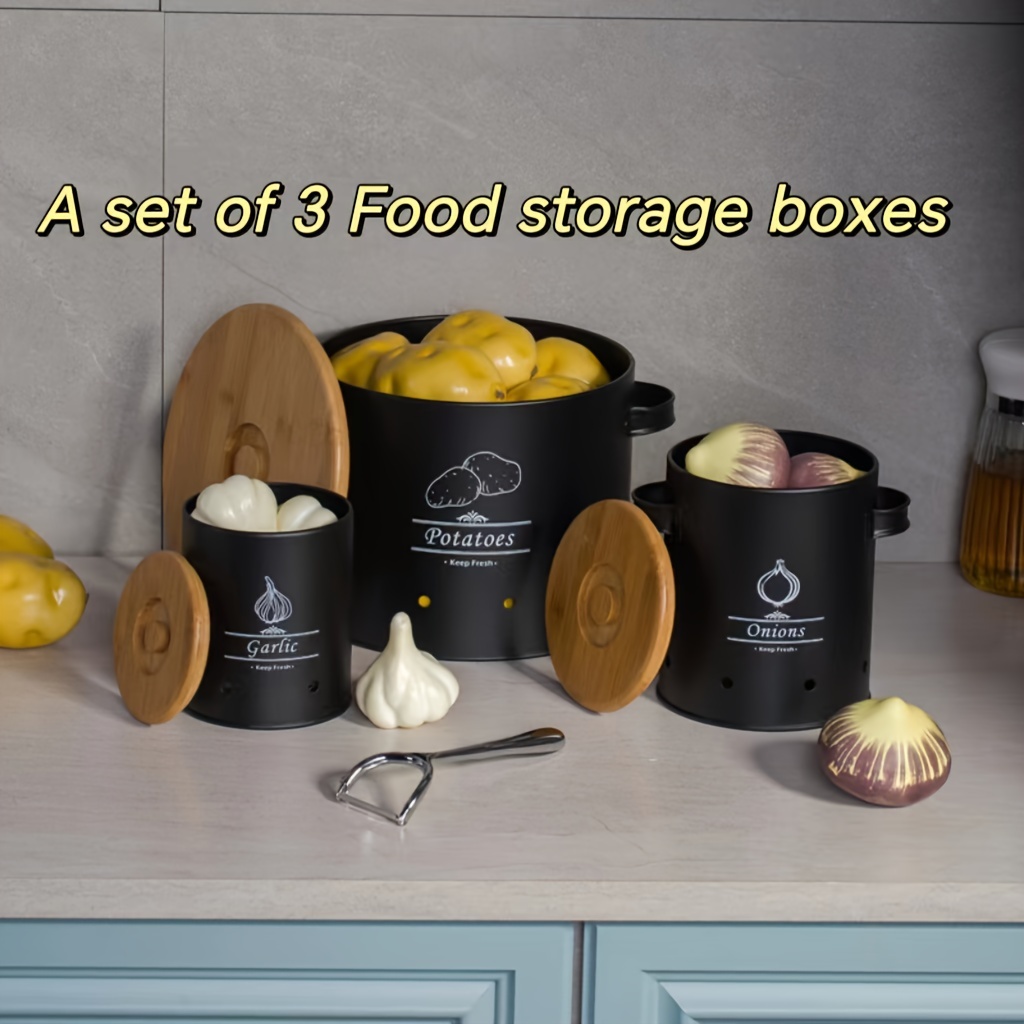 3pcs Storage Containers, Food Storage Boxes Set With Lid, Multipurpose  Assortment Dispenser, For Fruit, Grain, Potatoes, Onions, And Garlic,  Kitchen O