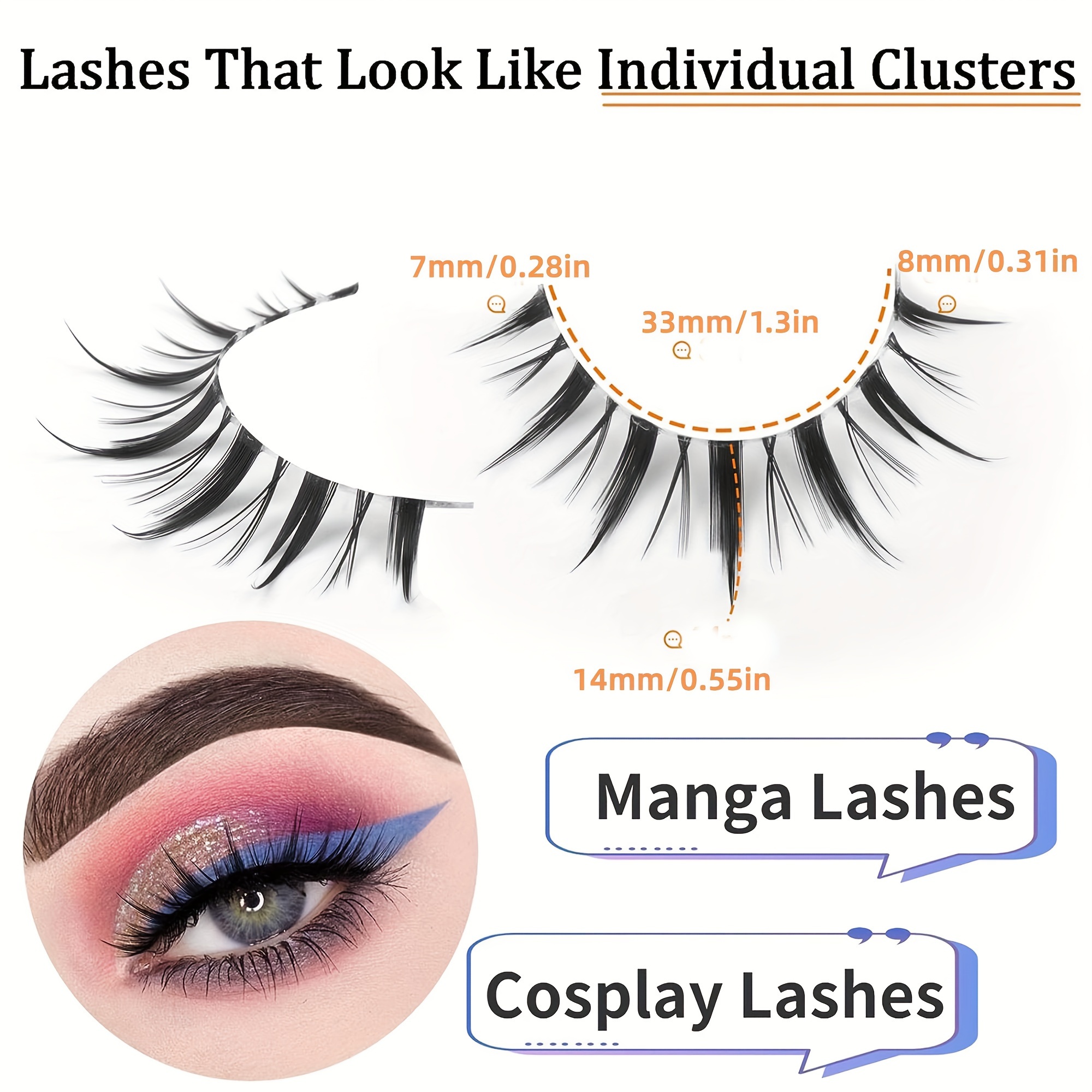 False Eyelashes Manga Lashes Japanese Style Anime Lashes Thick Cosplay Eye  Lashes Natural Look 16mm Spiky 8D Wispy Full Strip 10 Pairs Doll Lashes by  