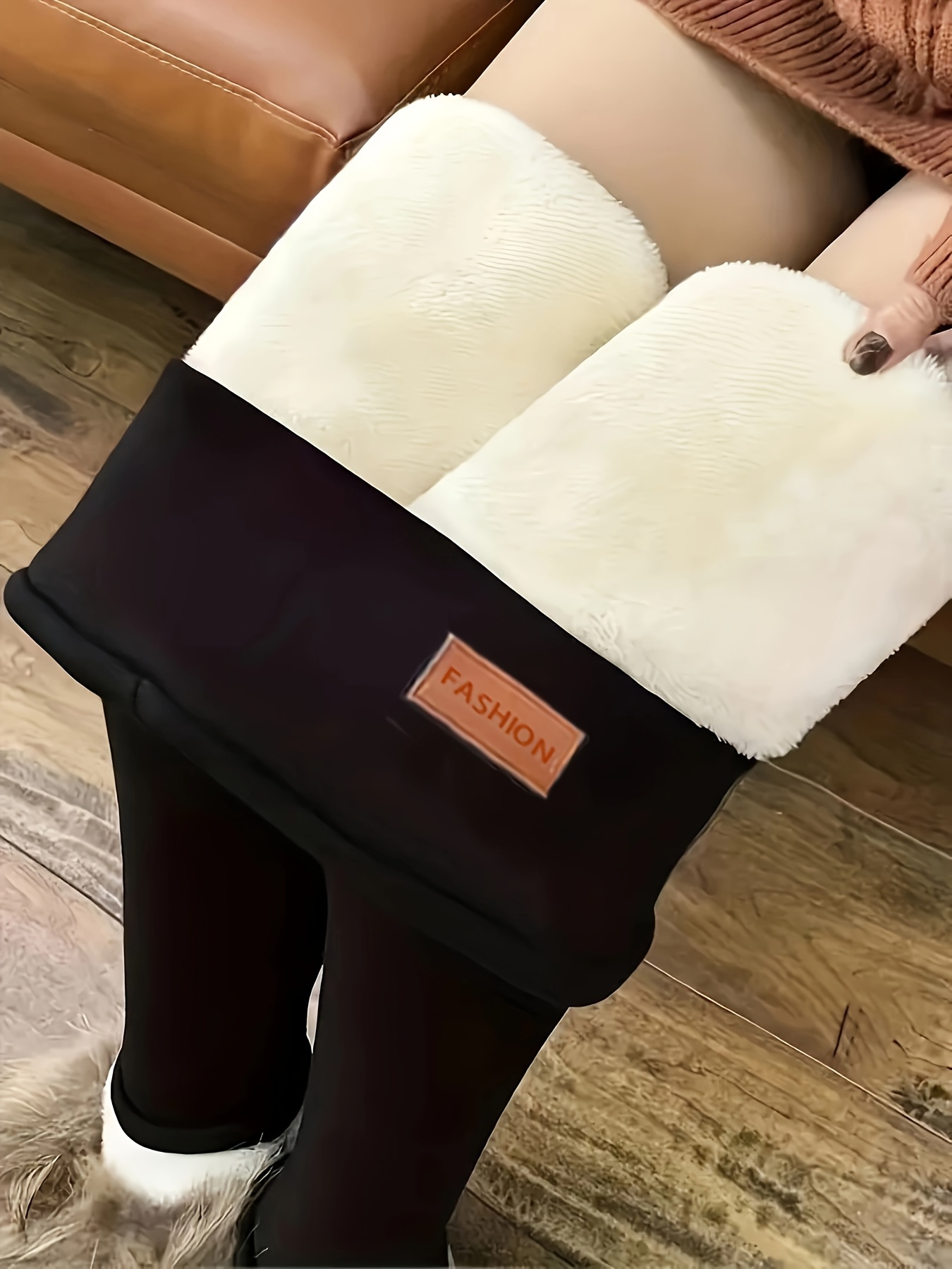 Solid Fleece Skinny Leggings Casual High Waist Thermal - Temu