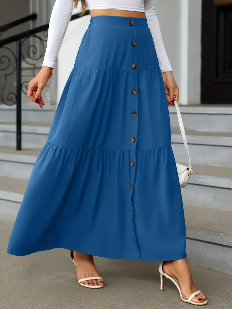 high waist tiered skirts casual solid button front maxi skirts womens clothing details 23