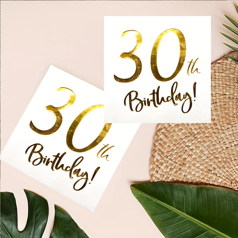 Serviettes en papier blanc doré anniversaire 30 ans