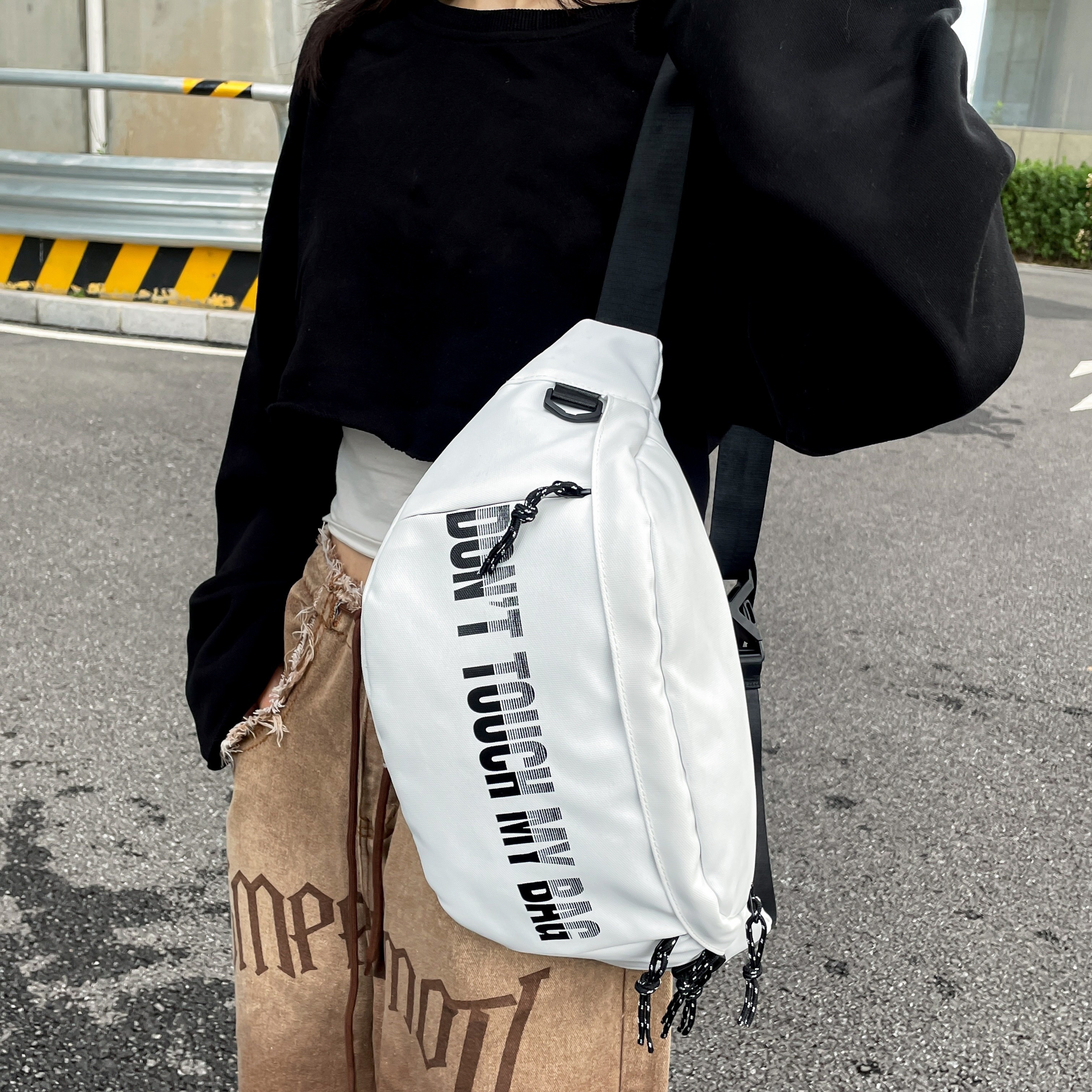 Letter Printed Sling Bag, Trendy Double Zipper Chest Bag, Casual Faux  Leather Crossbody Bag For Travel & Sports - Temu