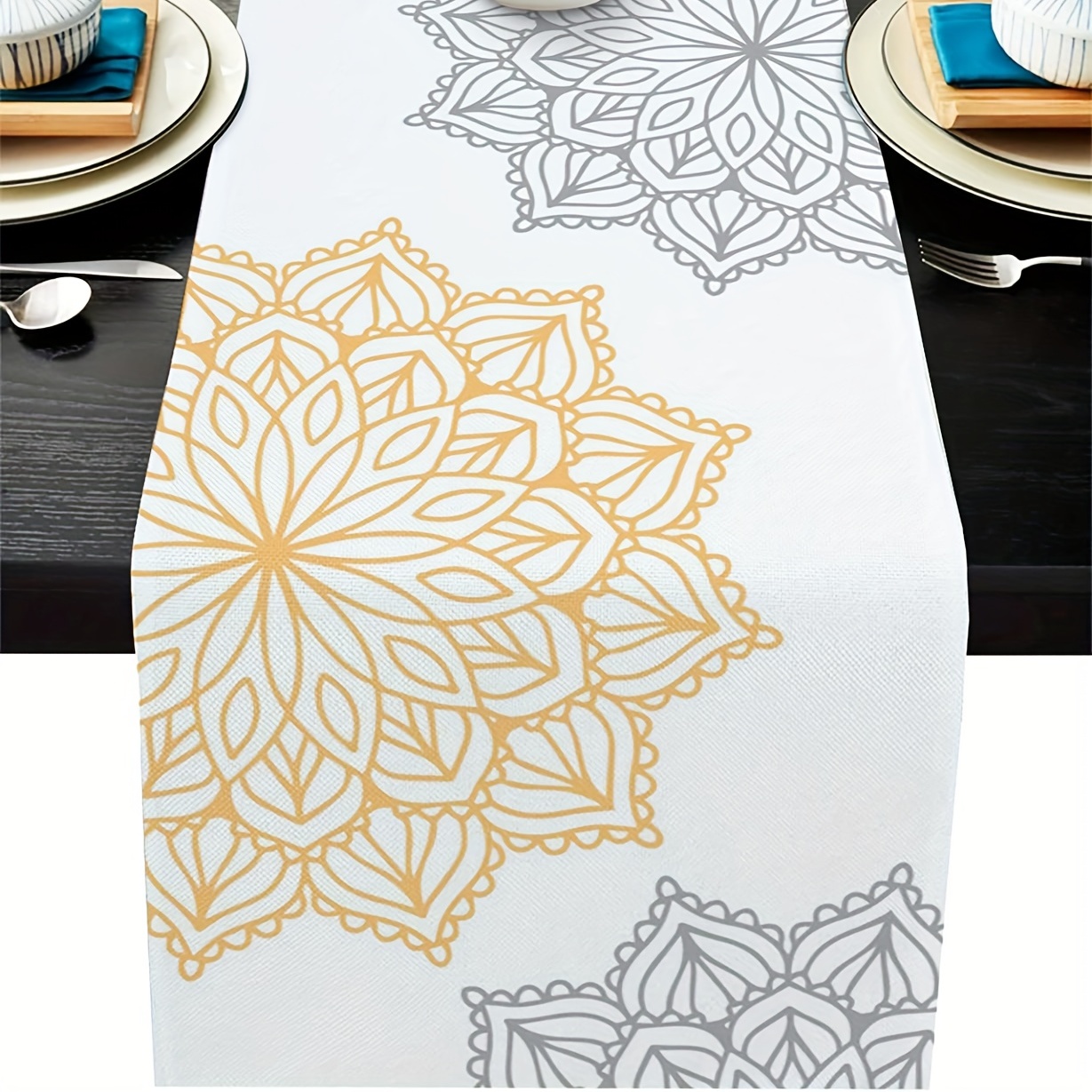 Floral cloth dinner napkins, Yellow, Grey