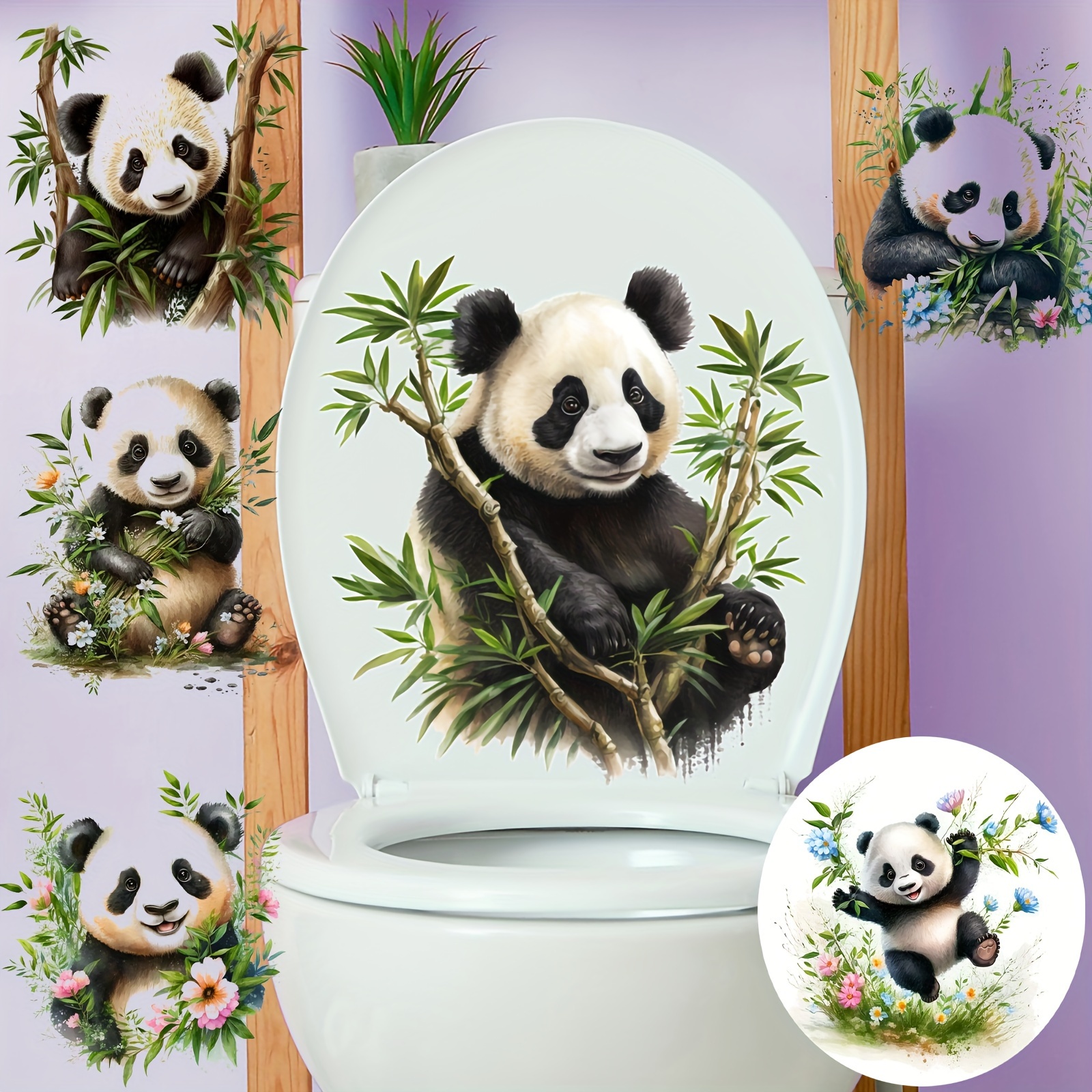 Creative Cute Panda Toilet Sticker Toilet Bathroom - Temu