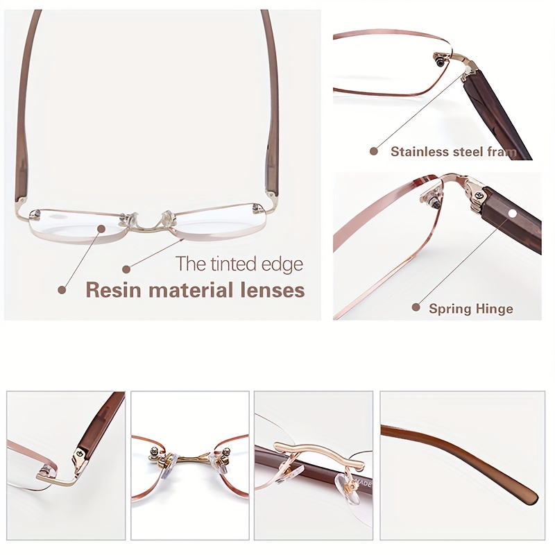 Block Reading Glasses Metal Frame Reader Glasses Spring Hinges