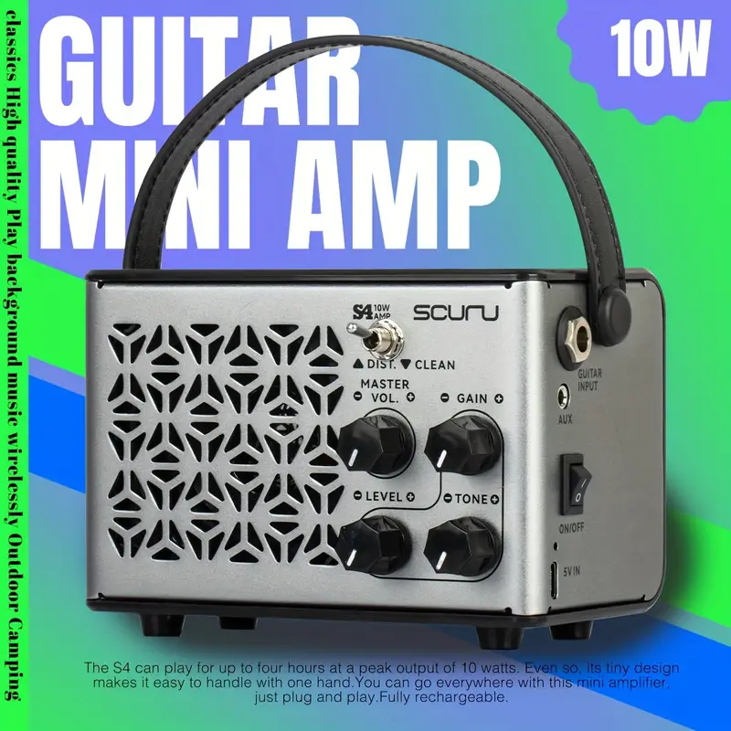 1pack S4 Mini Ampli Guitare Petite Amplificateur De Guitare Électrique 10W  Portable Pour Pratique De Bureau Camping Fête En Plein Air