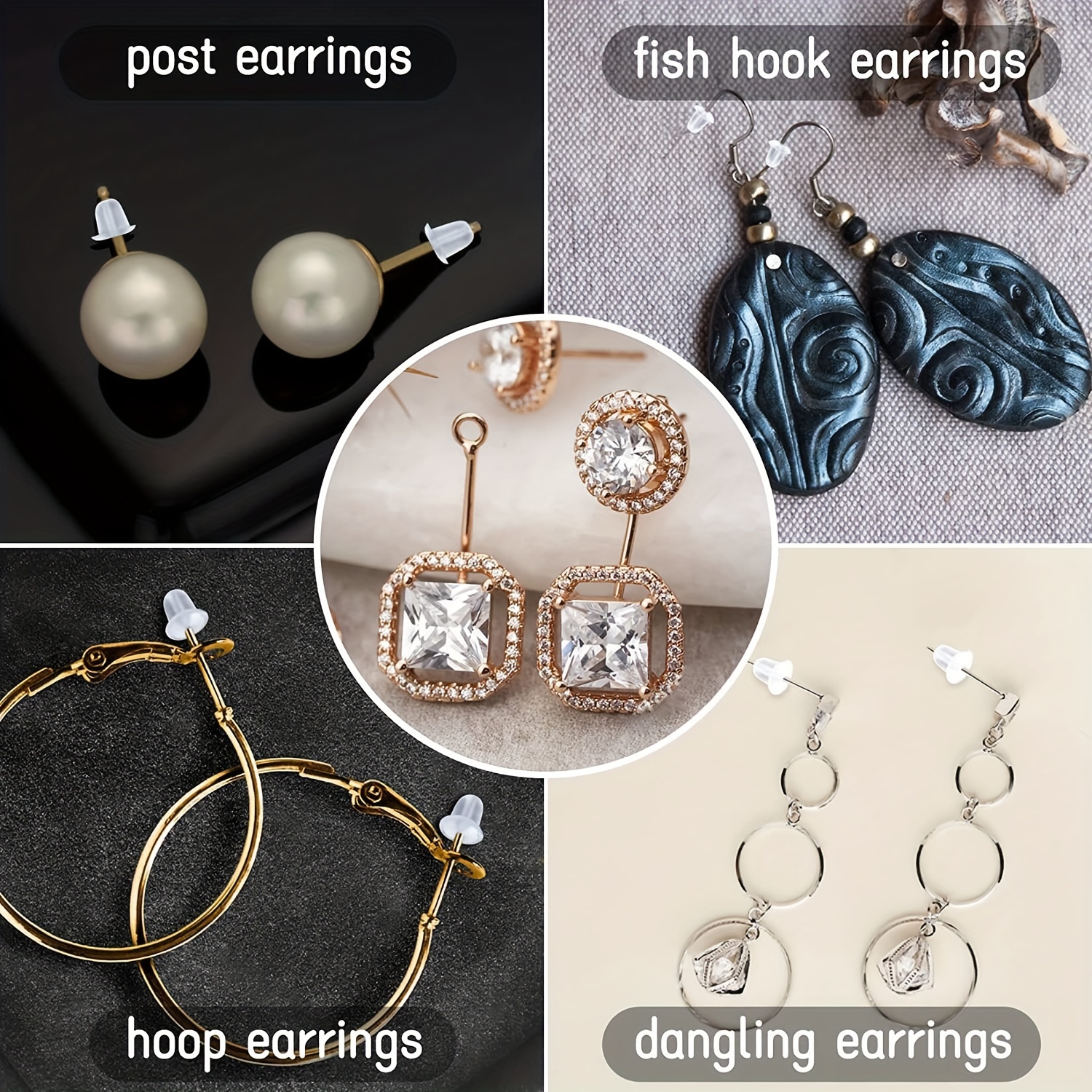 Golden Silvery Earring Backsings Fishhook Stud Earring Backs - Temu
