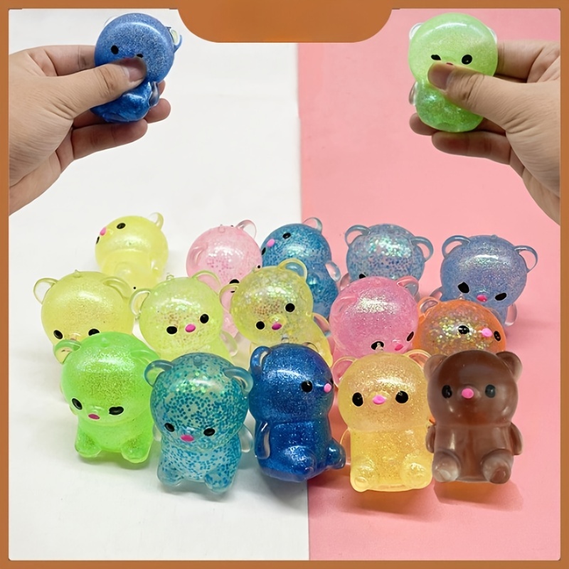 4pcs Mini Squishy Glitter Bear Small Cute Animal Squishy Fidget Toys Gummy  Bear Stress Relief Toys Christmas Gift