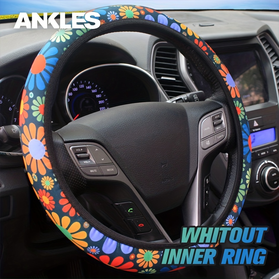 

Colorful Sunflower Car Steering Wheel Cover Fashion Universal Without Inner Ring Elastic Band Elastic Water-washed Cloth Handle Cover