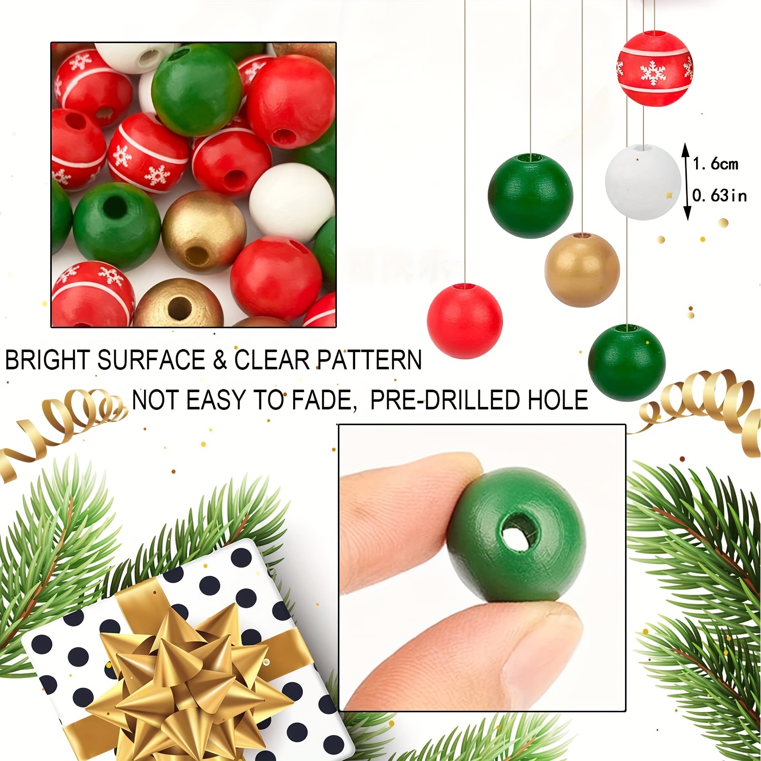 12 Feet Christmas Wooden Beads Xmas Bead Garland Round Craft Bead Garland  Farmhouse Bead Garland Vintage Wooden Beads for Christmas Decoration