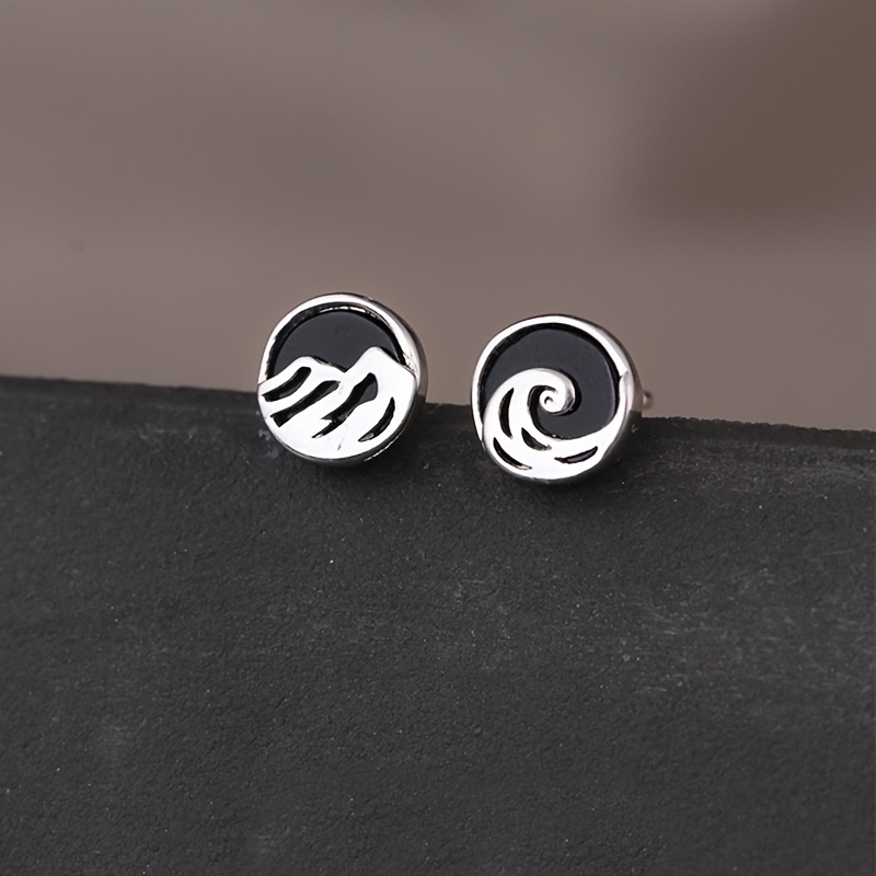 1pair Fashion Trendy Couple Earrings with Sea Mountain Pattern | Lowest Price + Free Shipping
