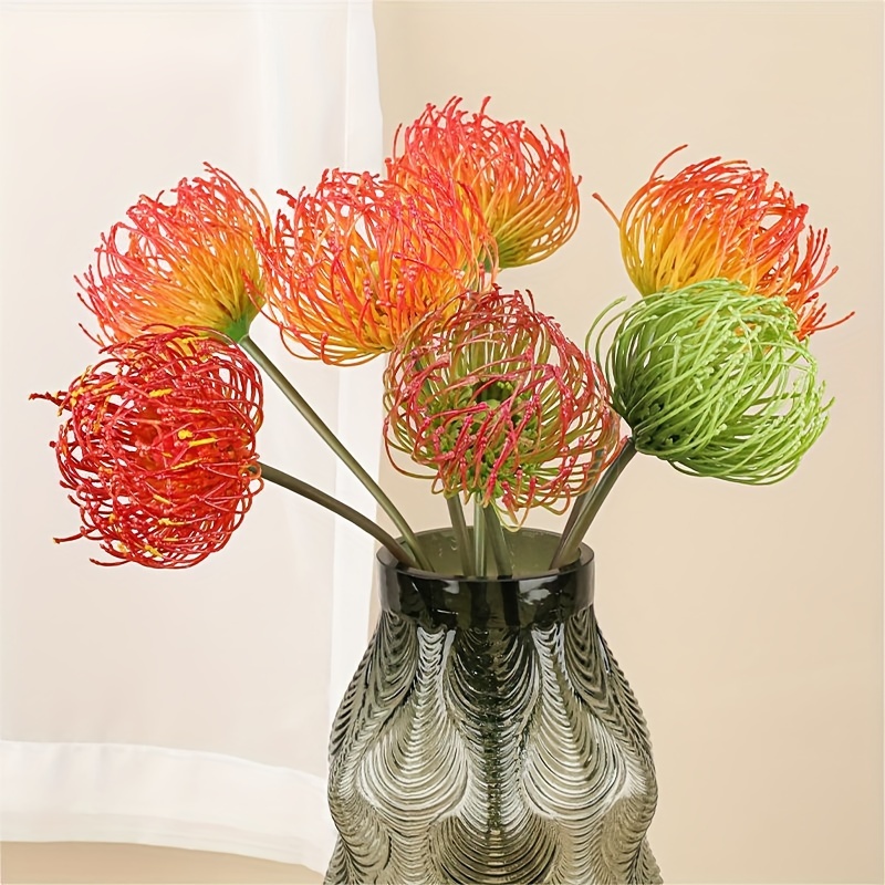 Künstliche Nadelkissenblume Wildartemisia Einzelstiel Königblume Krabbekrallenchrysantheme Seeigelchrysantheme Kunstblume Plastikblume Hochzeits- Wohnaccessoire