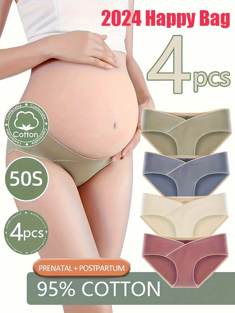 4pcs Pregnant Women's Low Waist Belly Support Underwear For Pregnancy  Maternity Briefs Elastic Stretchy