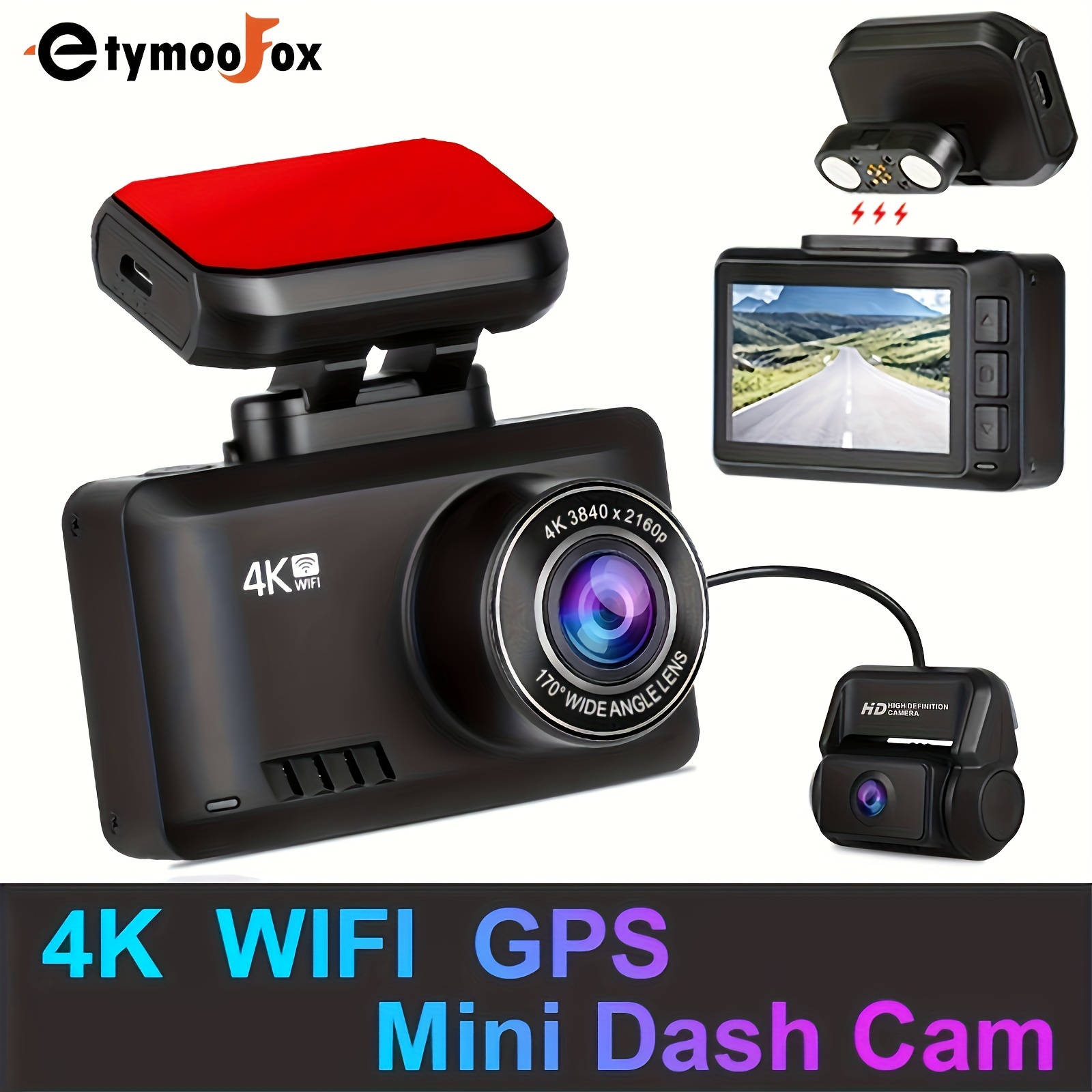 Cámara De Salpicadero 4k Wifi Gps Delantera Y Trasera, Cámara De  Salpicadero Inalámbrica De Doble Lente Para Coches Pantalla De 2,45 ,  Sensor G, Grabación En Bucle, Monitor De Aparcamiento 7/24h