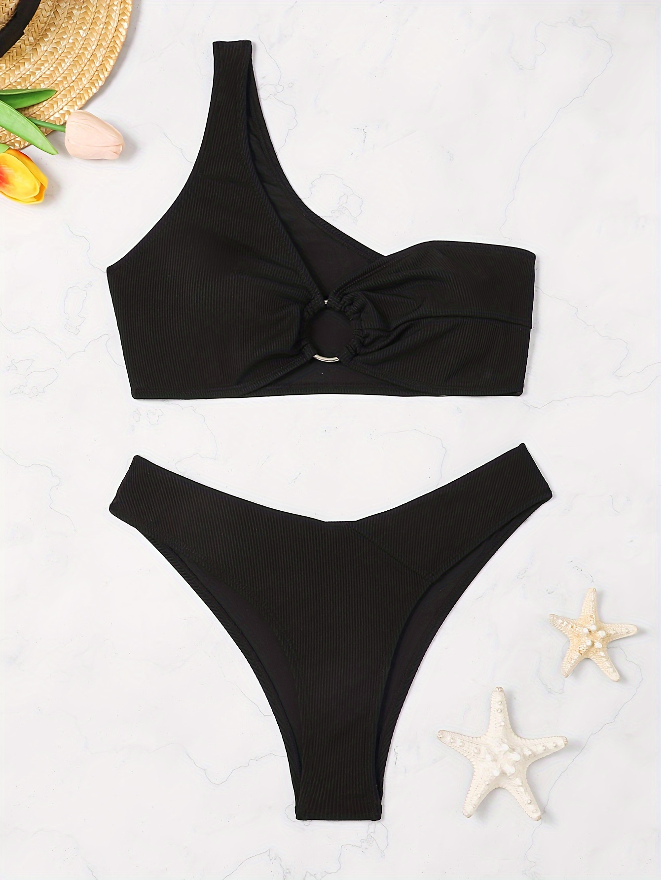 TIME OUT  Black One Shoulder Bikini