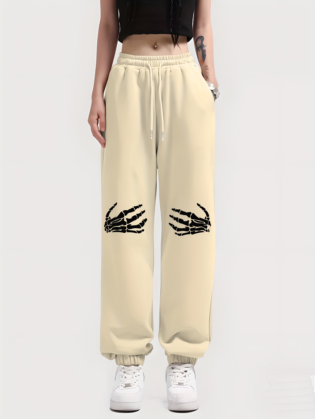 Halloween Skeleton Hand Print Sporty Pants Elastic Waist - Temu Canada