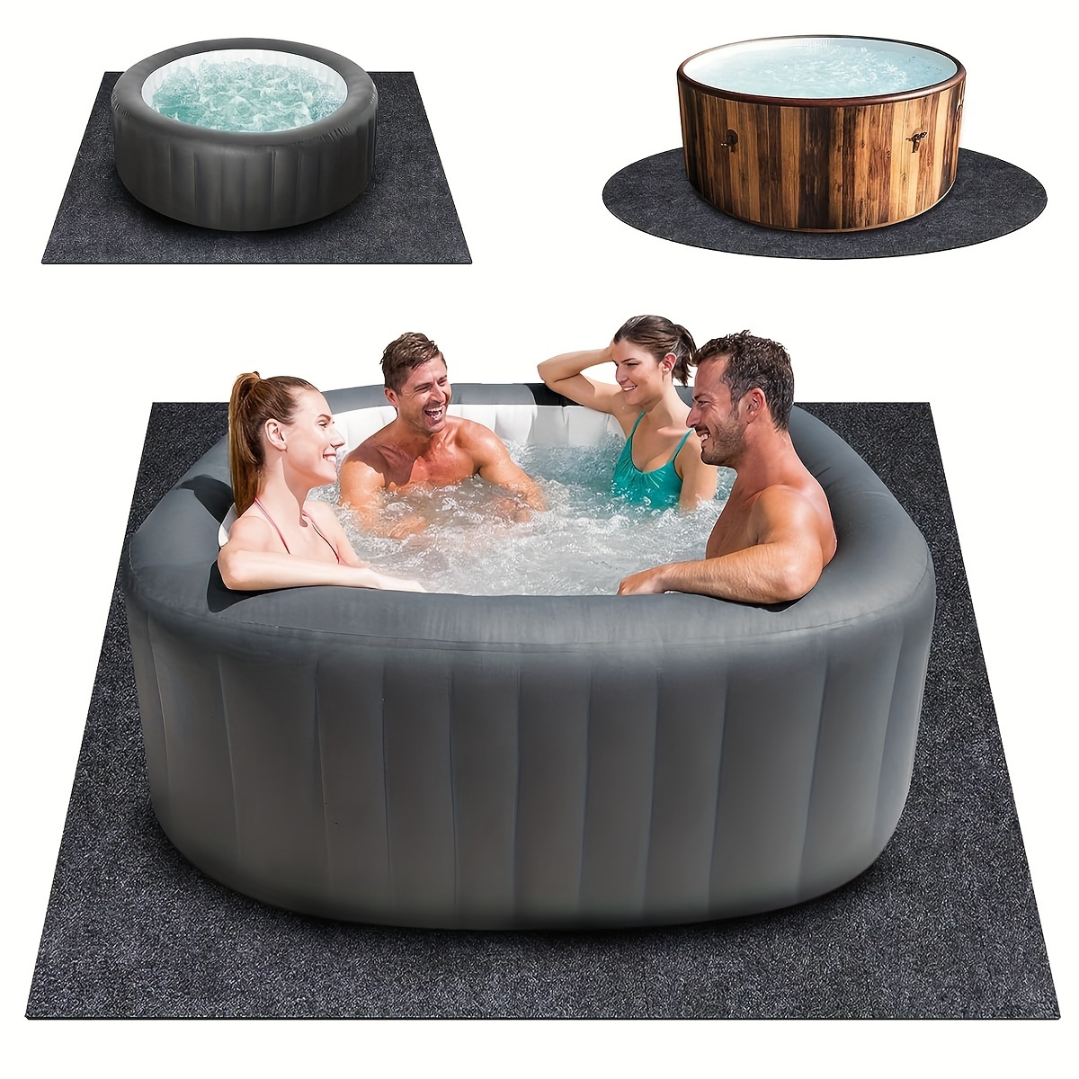 94x94 Inflatable Hot Tub Mat, Thicker Hot Tub Pad Reusable