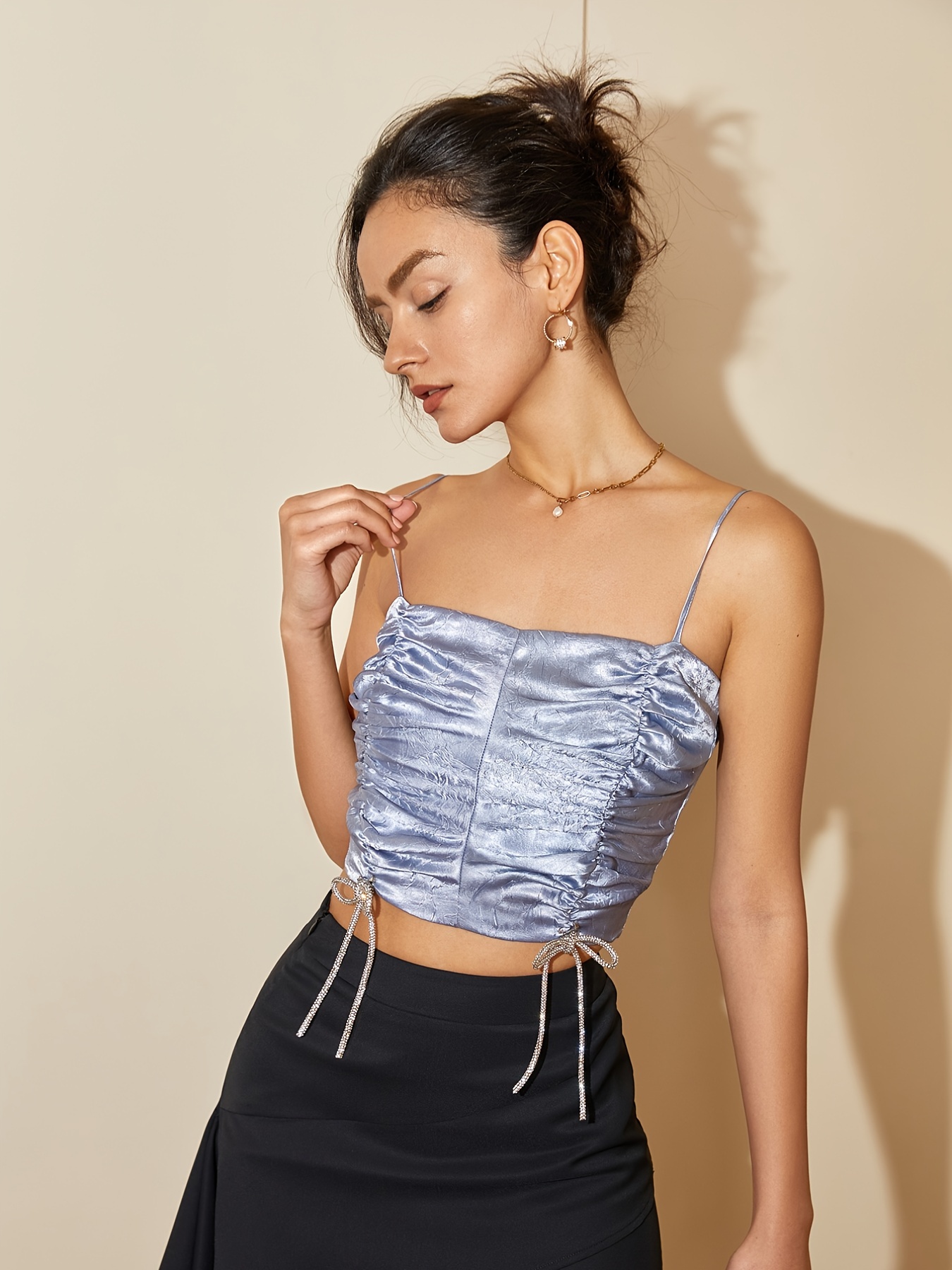 Zip Back Crop Cami Top Sleeveless Casual Every Day Top - Temu