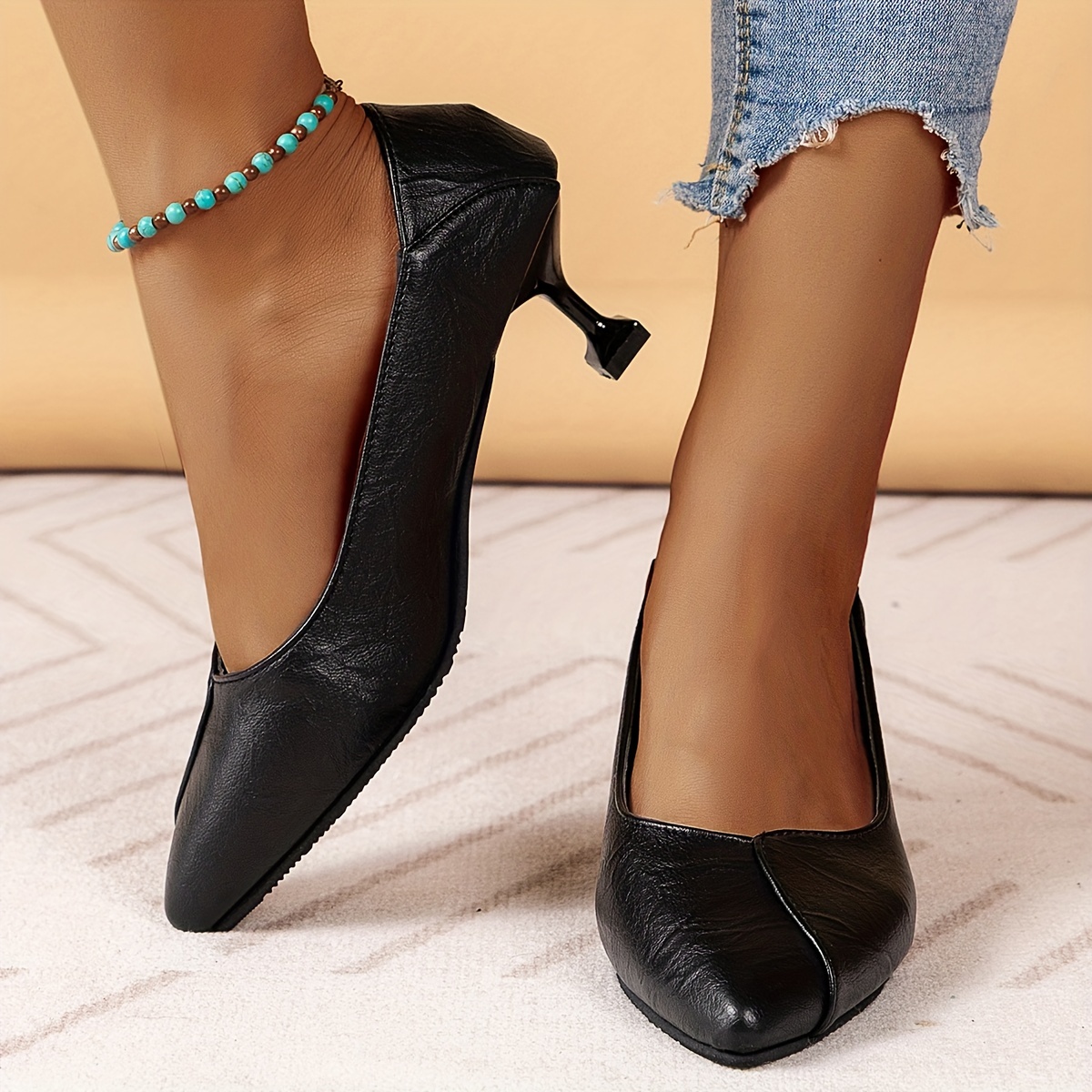 Tacones Aguja Negros Mujer Elegantes Zapatos Vestir Punta En - Temu