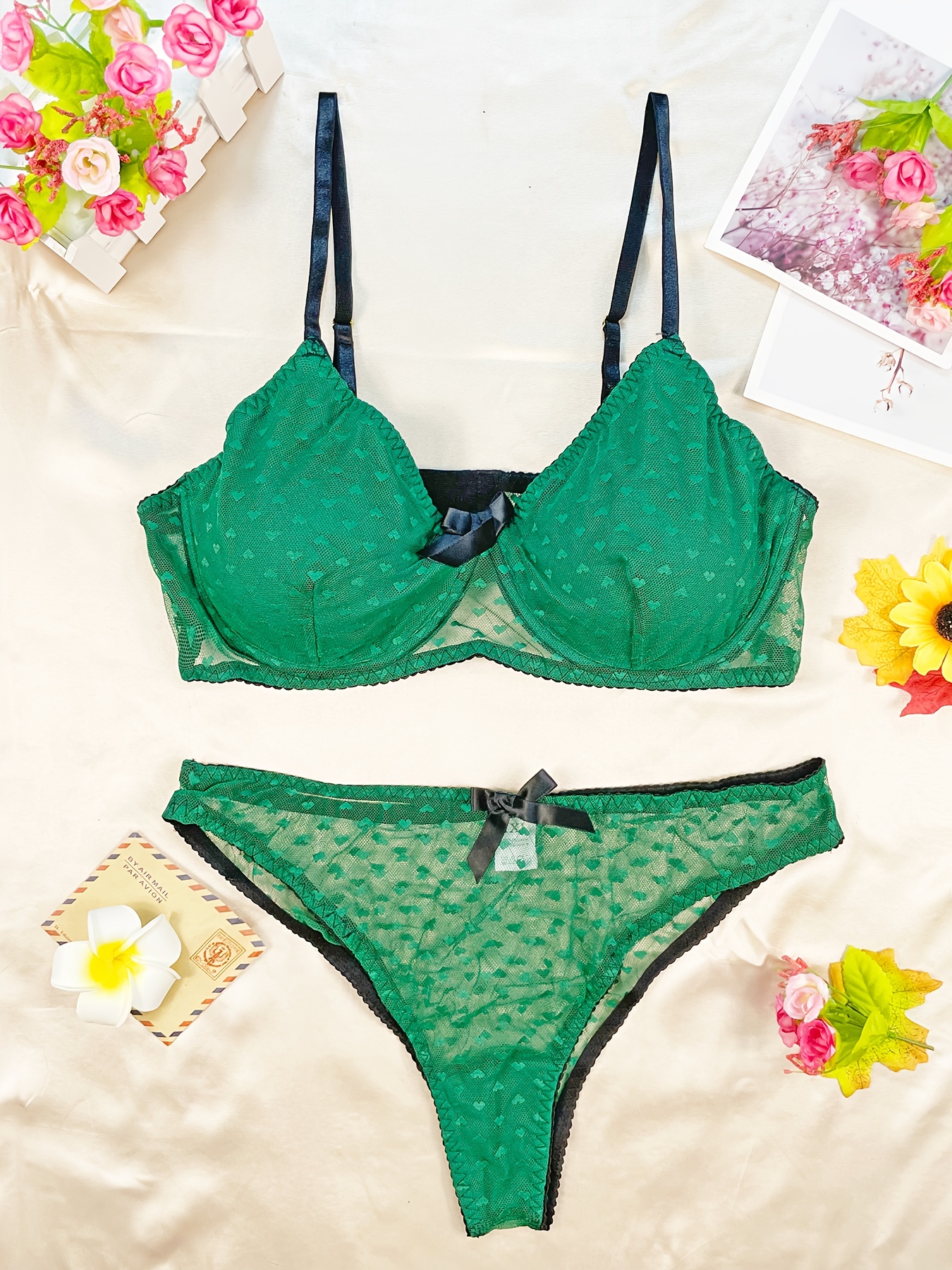 Curvy Love Plus Size Seamless Designer Back Lingerie Set - Green