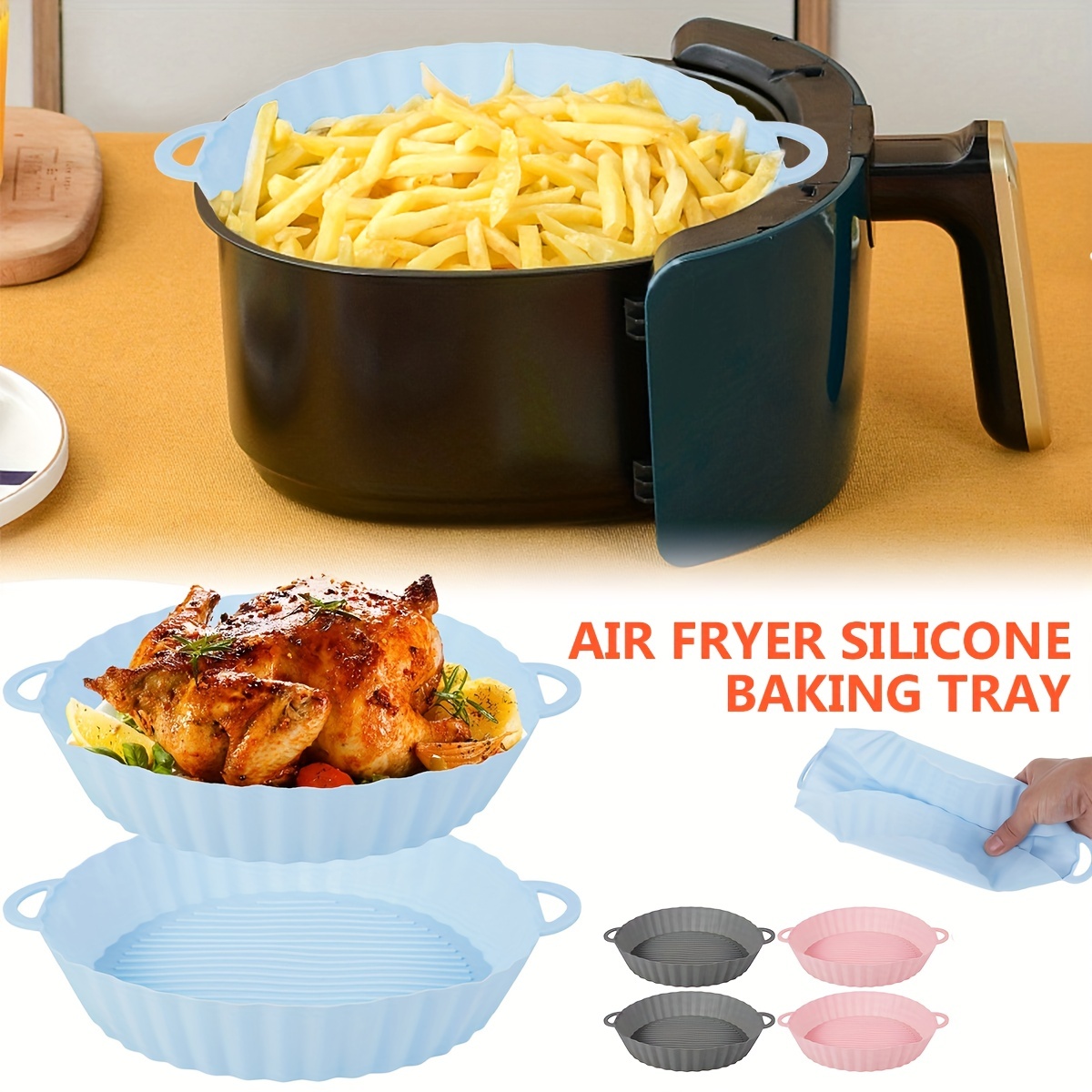 4 Color Reusable Silicone Air Fryer Tray Bake Fry With Ease! - Temu