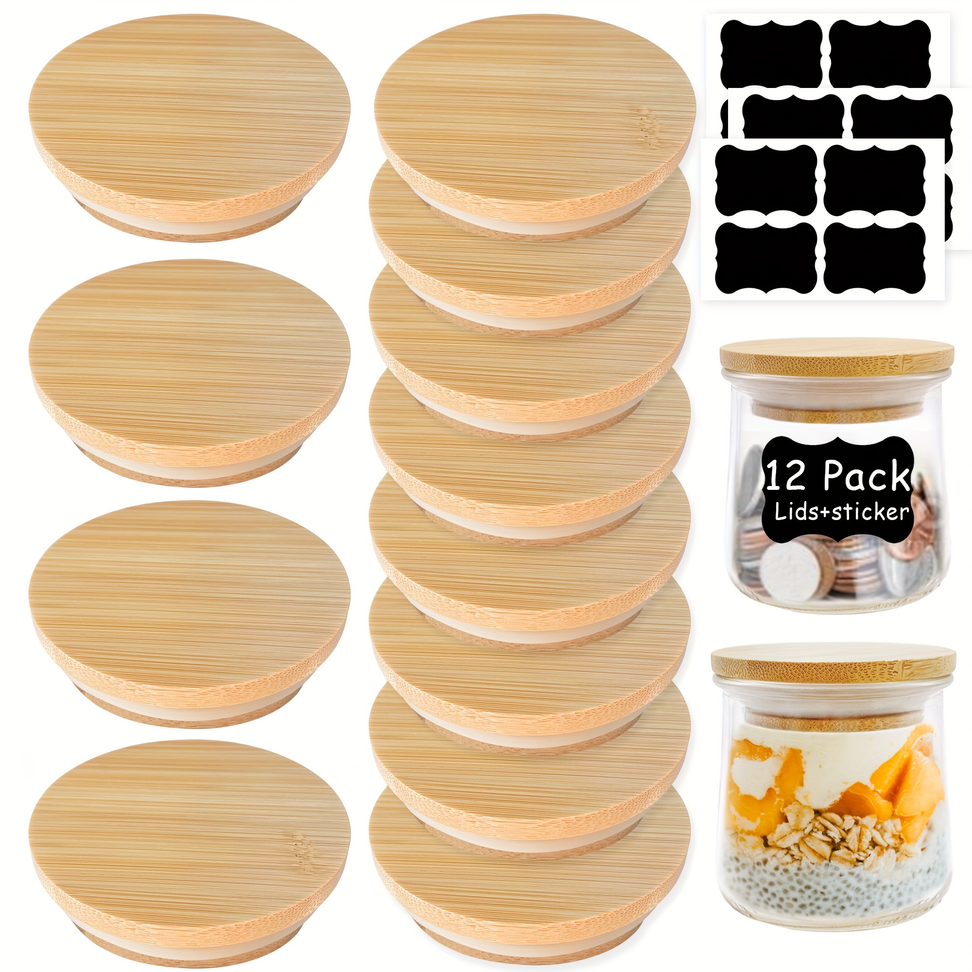 12 Pcs Square Glass Spice Jars with Natural Bamboo Lids - 5Oz Airtight Herb