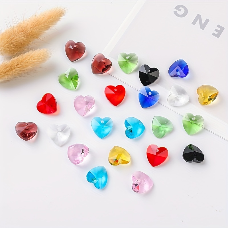 Crystal Glass Multicolor Heart Shaped Beads Charms For - Temu