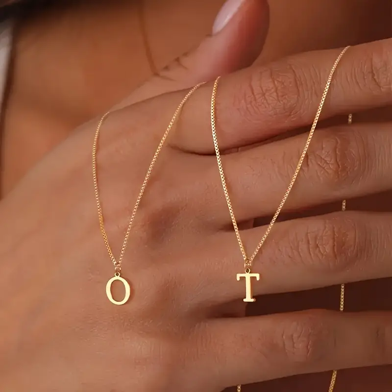 Women's Box Necklace, Smooth Letter Necklace, Plated English Letter Pendant, Clavicle Chain
