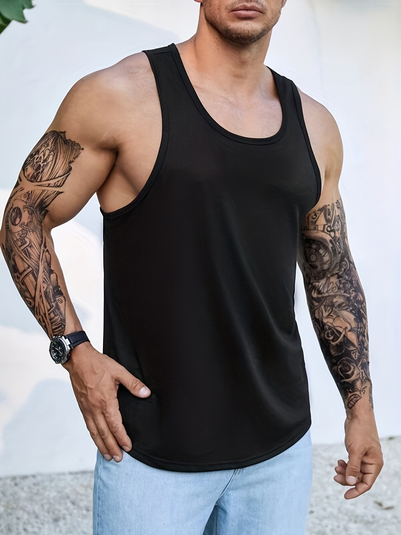 Men's Casual Plain Color Sleeveless Tank Tops, Summer Oversized Loose Vest  For Fitness, Workout, Training Plus Size