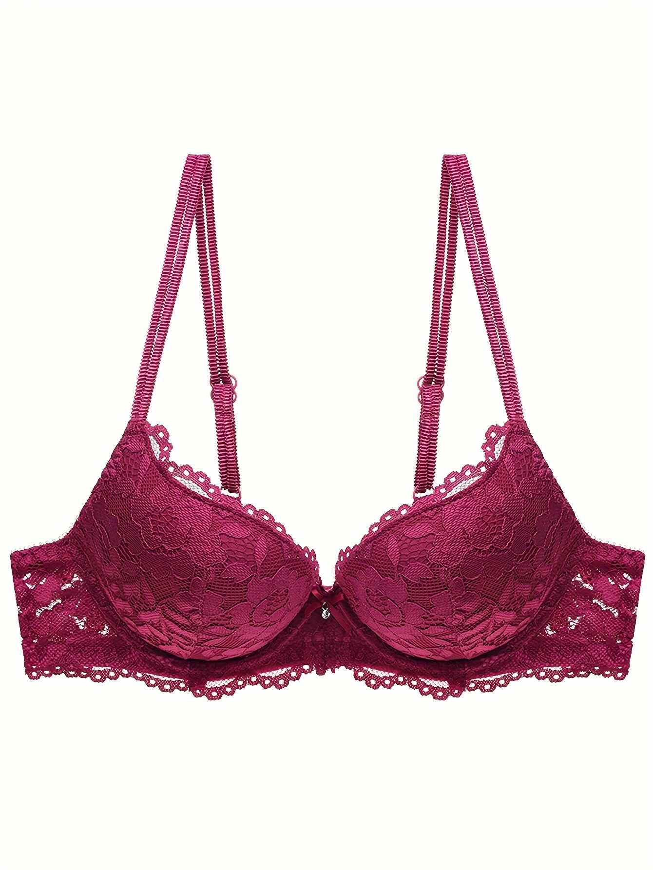 M S Padded Bra Cotton Rich Non-Wired Lace Trim Mulberry Comfort