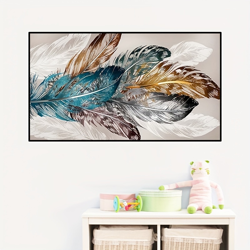 DIY Large Diamond Painting Cross, Colorful Feathers, Landscape Wall Art,  Full Round Drill, Embroidery Home Decor, 5D