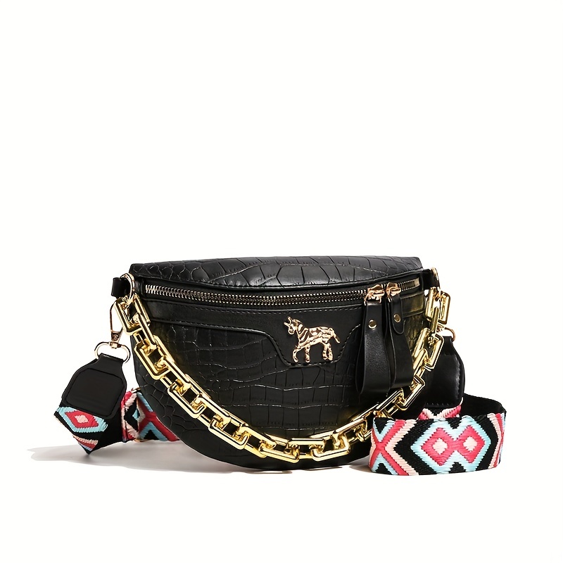 Women's Leopard Argyle Pattern Chain Decor Fanny Pack Retro Street Style  Messenger Bag, Today's Best Daily Deals