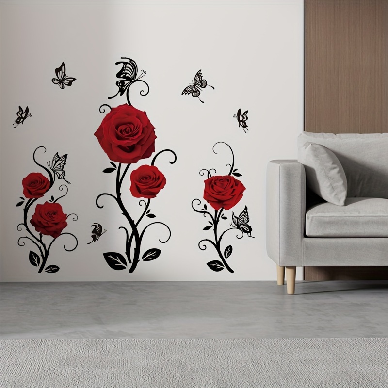 

2pcs Creative Wall Sticker, Red Rose Pattern Self-adhesive Wall Stickers, Bedroom Entryway Living Room Porch Home Decoration Wall Stickers, Removable Stickers, Valentine's Day Wall Decor Decals