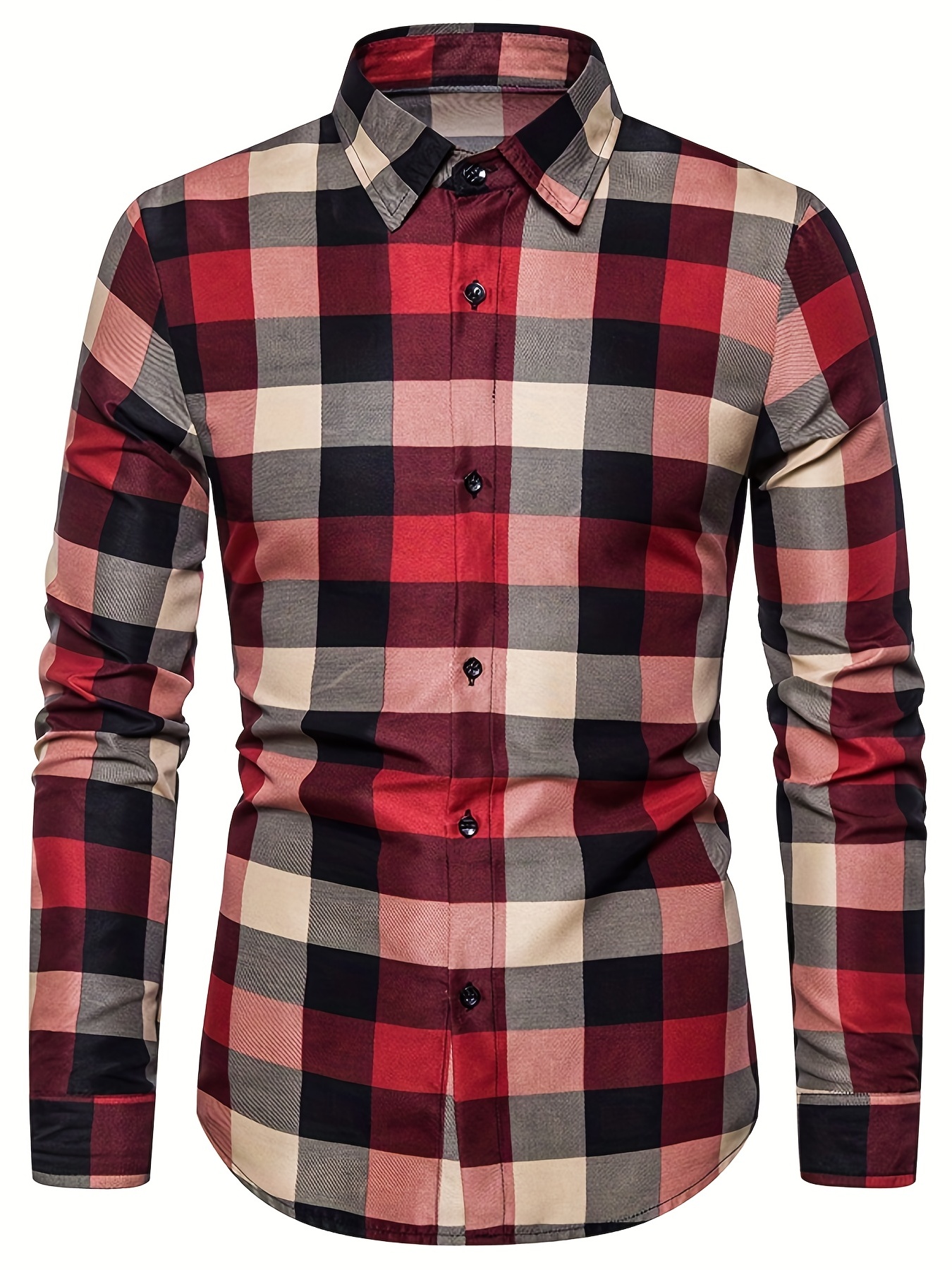 Plaid Print Men's Casual Button Up Long Sleeve Shirt, Men's Clothes For  Spring Summer Autumn, Tops For Men - Temu