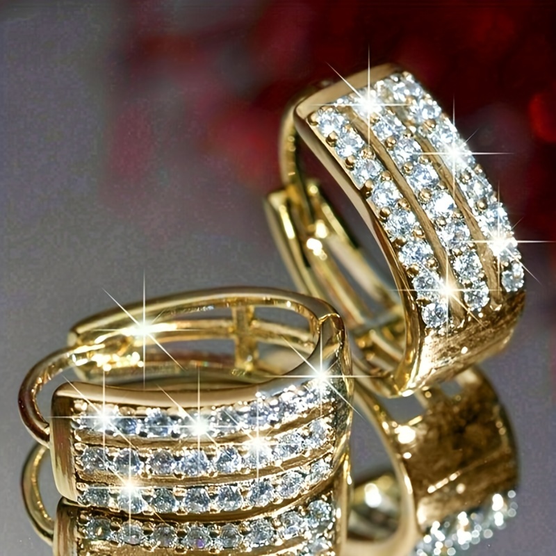 

Full Sparkling Zircon Inlaid Retro Elegant Hoop Earrings 18k Plated Jewelry Trendy Gift For Women Girls