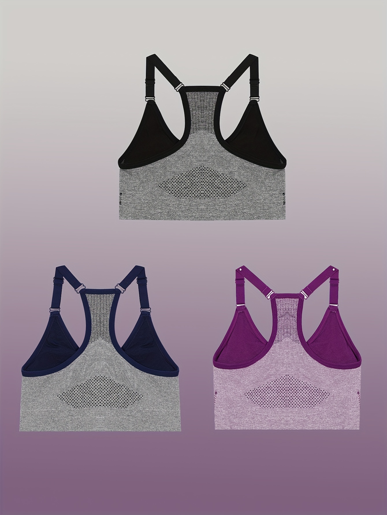 3pcs Wireless Sports Bras Push Up Running Workout Bra Women's Lingerie