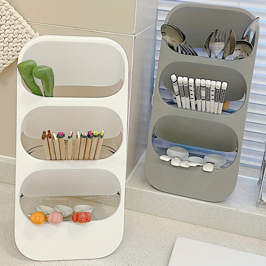 3 Layer Chopsticks Cage Draining Holder Spoon Storage Rack