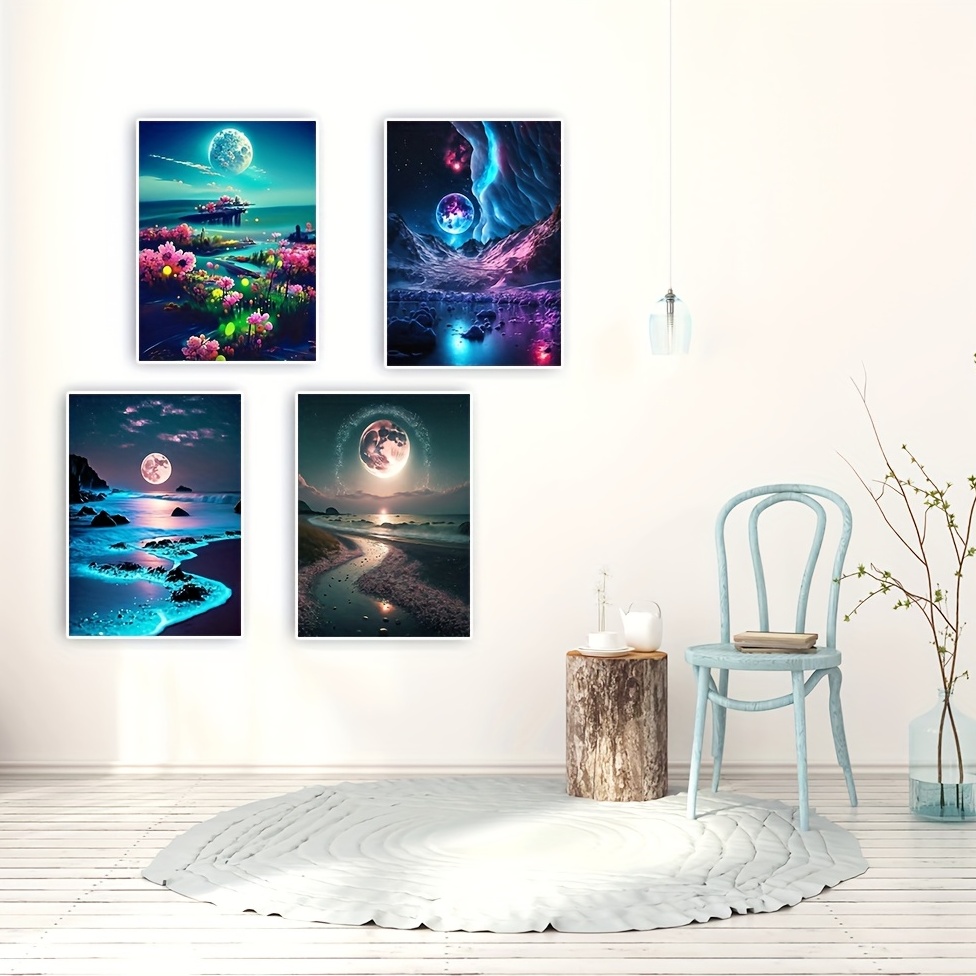 4 Pezzi Set Di Pittura Diamante Luna Per Adulti - Set Di Arte Diamante Luna  5D, Pittura